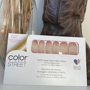 Color street pink, silver and gold sparkling nail stripes!!